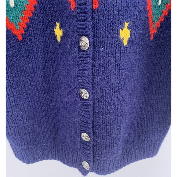 Women's Seychelle Hand Knit Button Up Cardigan Sweater Navy Blue/Green/Red Sz S - Picture 7 of 12